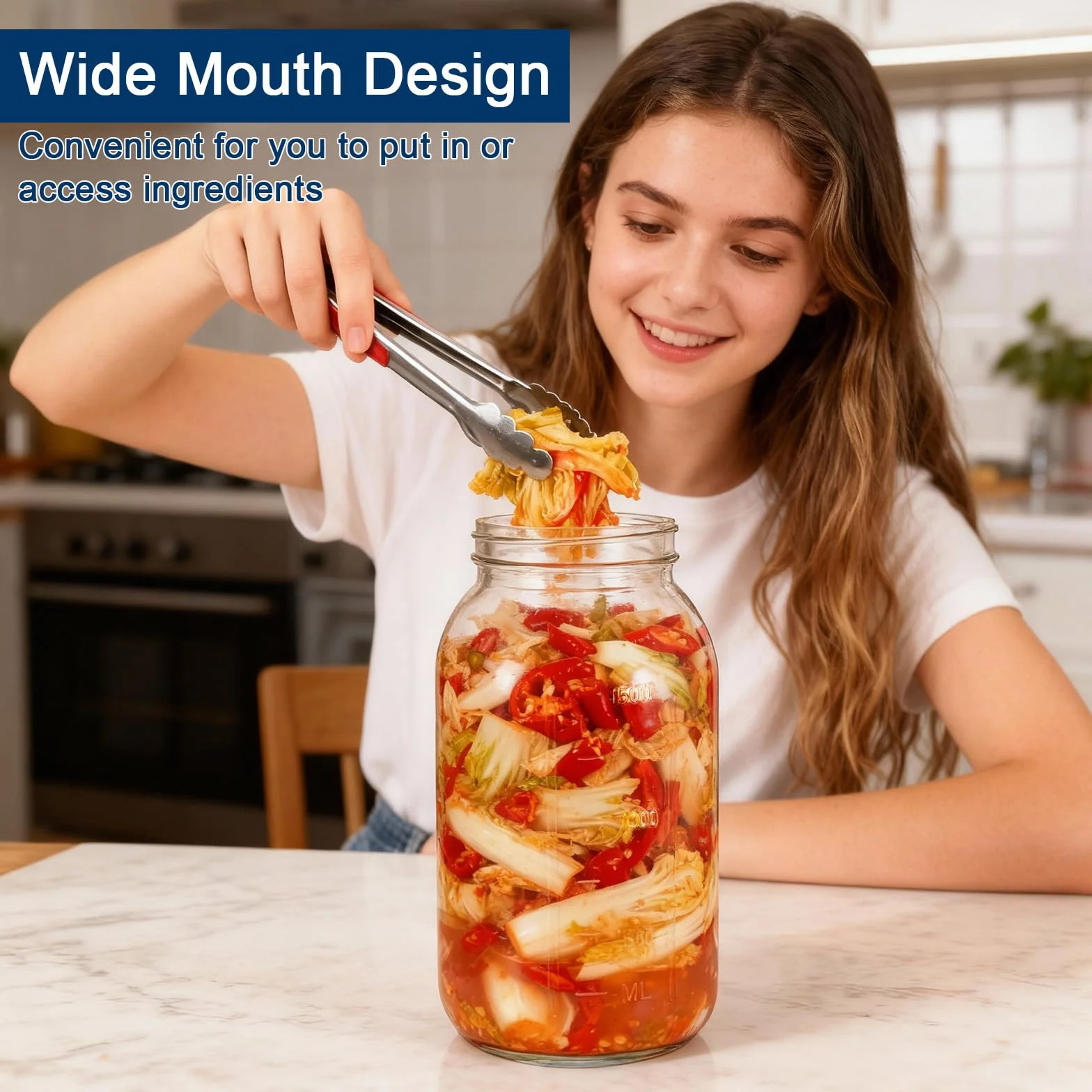 Hejo 2L Tarro de Fermentación con Esclusa de Aire y Tapas de Rosca, Fermentación Jar con Escala de Tiempo Ajustable, Contenedor de Kimchi, Kit de Fermentación para Chucrut, Kombucha, Encurtidos
