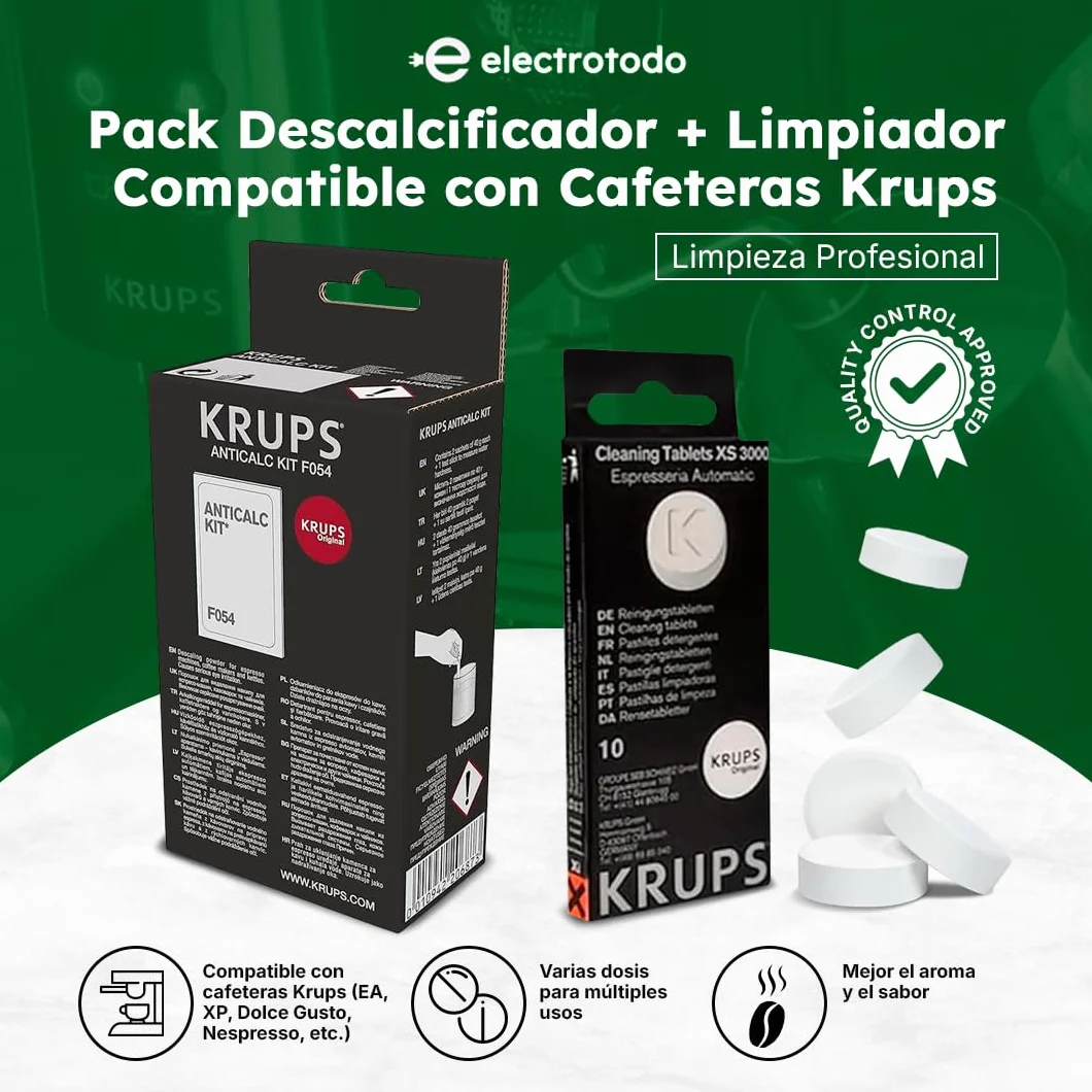 Pack Descalcificador y Limpiador Para Cafeteras | Limpiador Compatible con Cafeteras Krups | Kit Antical Original & Compatible | Limpieza Profesional de Cafeteras Automáticas y Espresso
