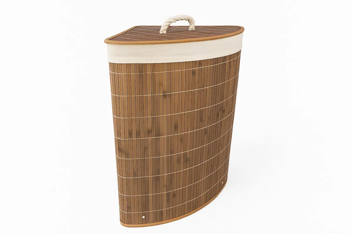HERSIG - Cesto Ropa Sucia - Cesta Ropa Sucia Diseño Bambú con Tapa y Asas – Cesto Colada con Bolsa Tela Extraíble - Diseño Resistente y Robusto - Esquina Marrón