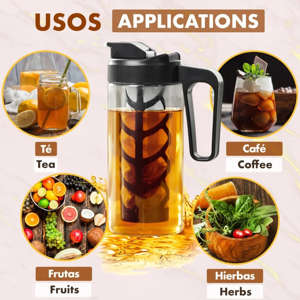 Jarra cold brew 2 Litros Infusionador con filtro de maya fina tapa hermética Tritan libre de BPA
