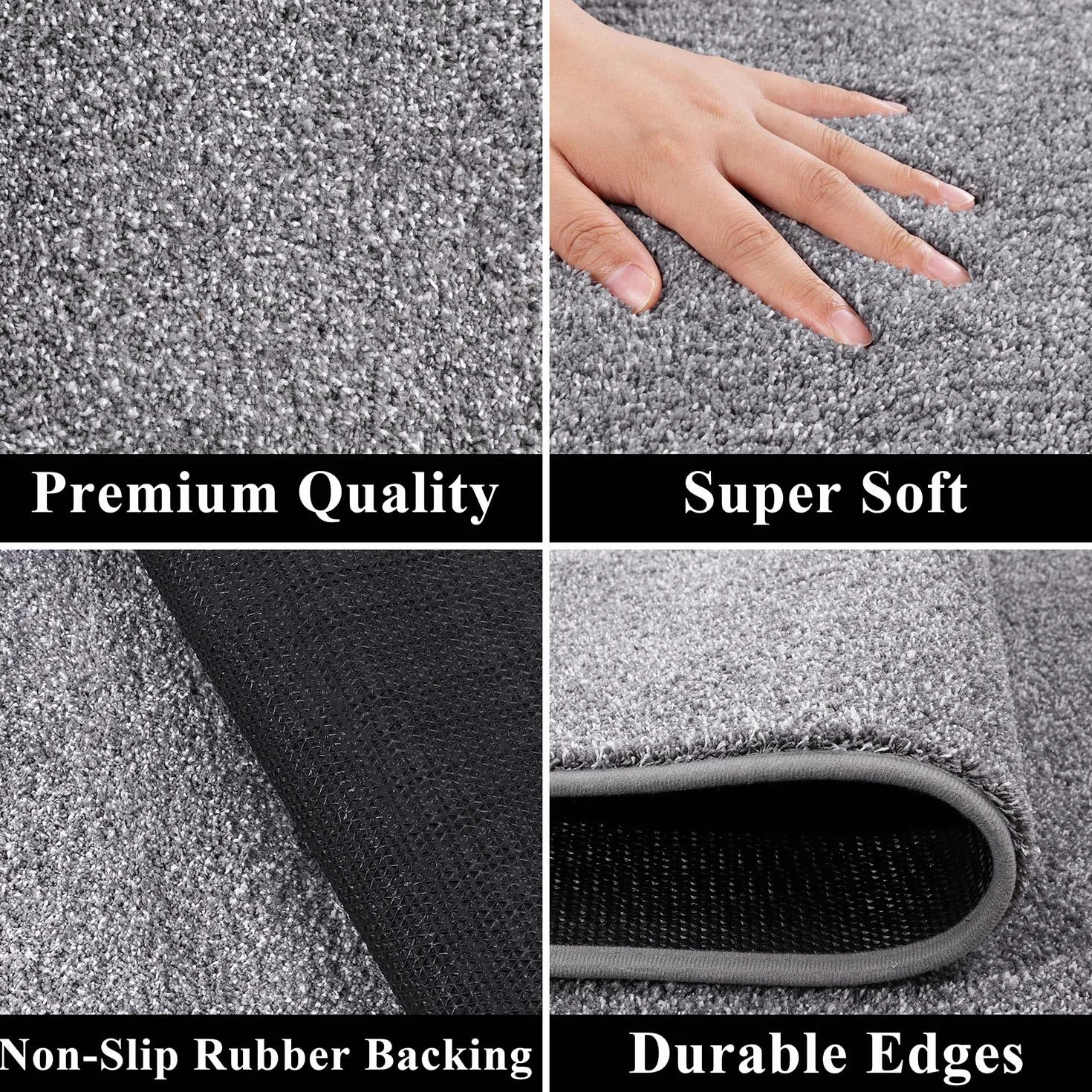 SHACOS Alfombra de pasillo gris 50x150 cm, antideslizante, lavable, parte trasera goma