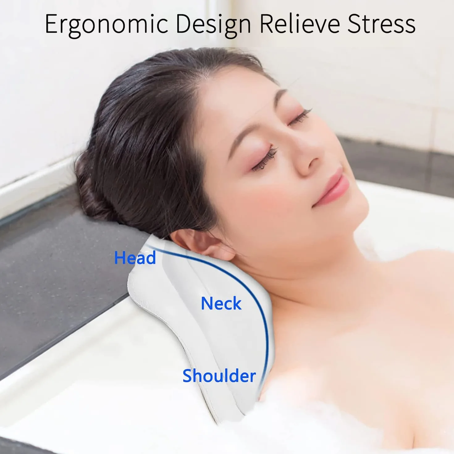 Lonkenn Almohada Bañera, Almohadas de Baño con Ventosas, Almohada Bañera Ergonómica, Waterproof Bath Headrest Bathtub para Todas Las Bañeras, SPA en Casa Bañera de Hidromasaje-Blanco