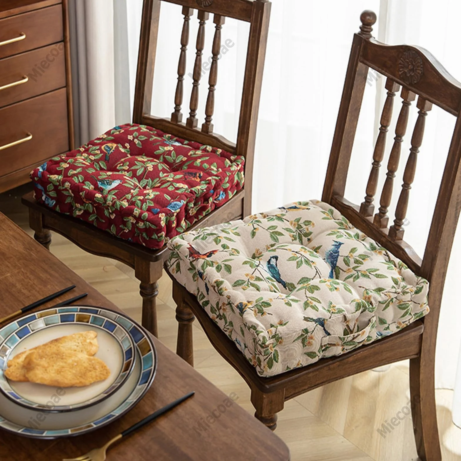 Cojines para Sillas Cojín de Meditación Cuadrado 40x40 Cojin Suelo Grandes con Asa, Cojín Silla de Jardín Exterior y Interior, Cojines para Bancos de Ruedas Comedor(Leaf-3)
