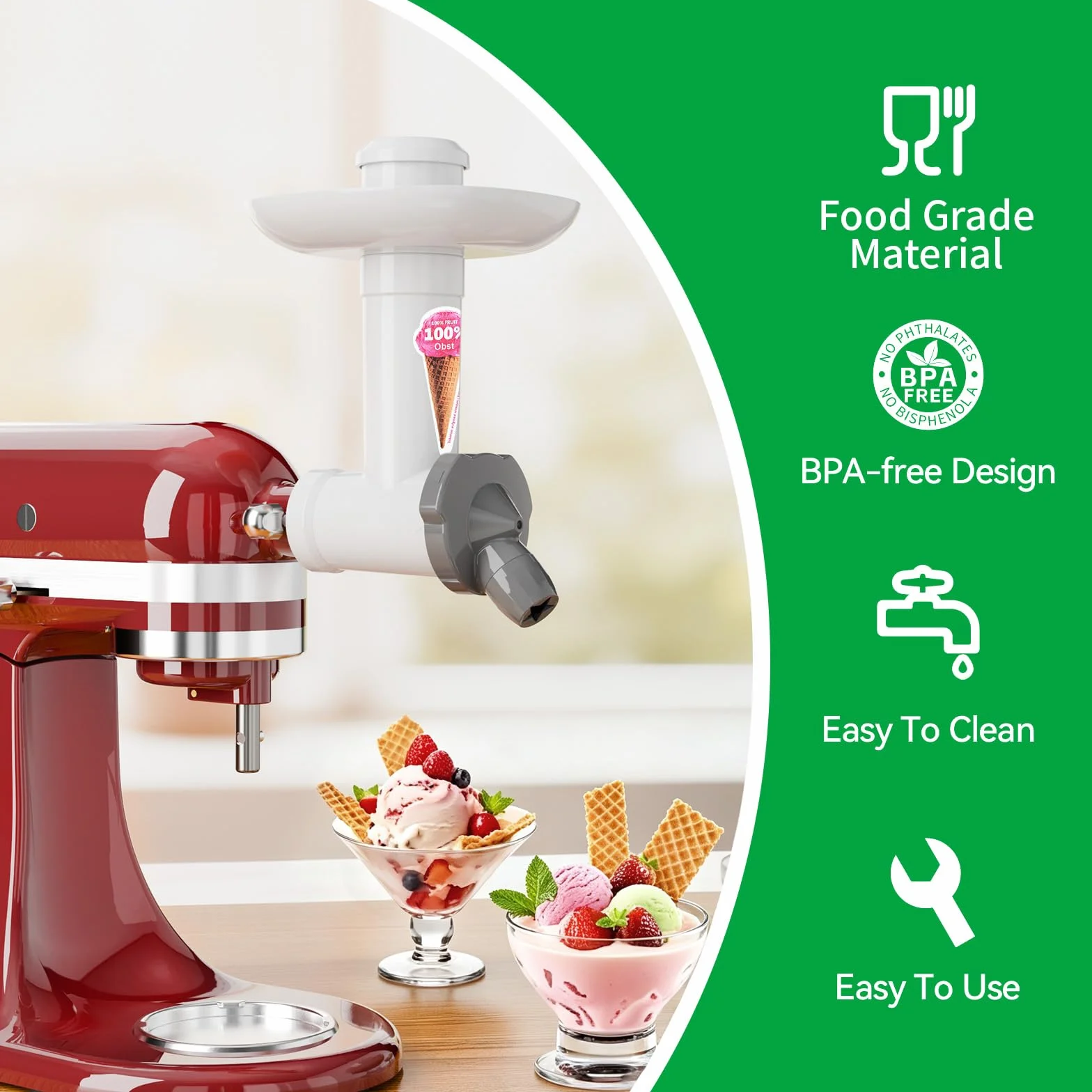 Accesorio para máquina de helados Kitchen aid batidora de pie, accesorio para máquina de helado de frutas, máquina de helado suave sin BPA, apto para alimentos, accesorios de cocina sin