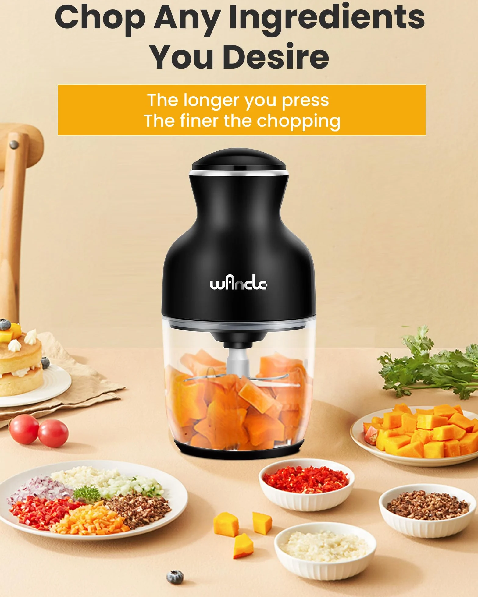 Wancle Picadora Eléctrica 350W, Picadora de Carne Multifuncional 600ML, Fácil de Limpiar, Silenciosa, Ideal para Cocinar en Casa (Negro)