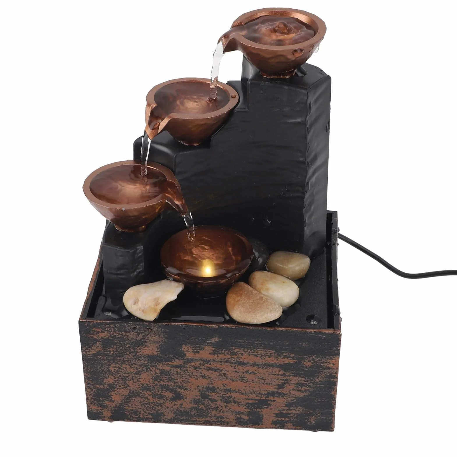 ciciglow Fuente de Agua USB, Kit de Fuente Embellecedora de Guijarros con Luz LED, Adornos de Agua Corriente Feng Shui, Manualidades para el Hogar y la Sala de Estar