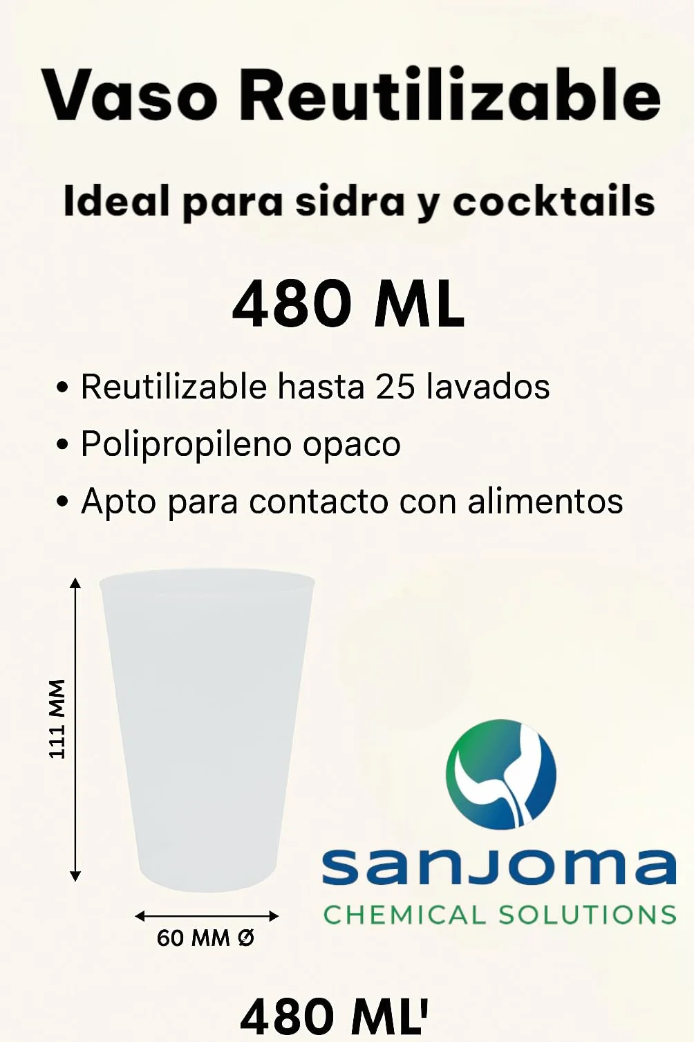 Sanjoma Vasos Reutilizables 480 ml Plástico Duro Transparente Reforzado Resistentes Aptos para Lavavajillas Sin BPA