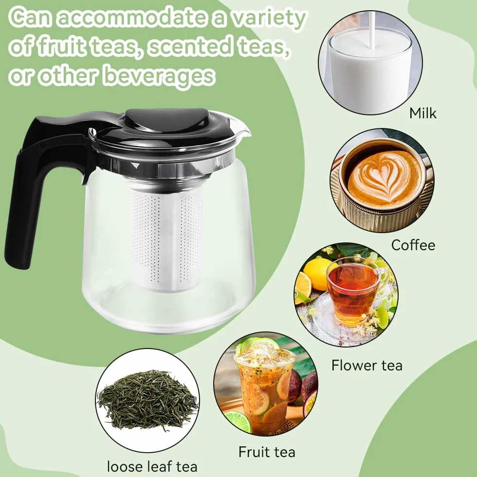 Tetera de Cristal para Infusiones de 1,5l Tetera de Vidrio con Infusor y Mango Resistente al Calor Tetera de Cristal para Vitrocerámica Jarra de Cristal para Hacer Infusiones de Té Flores