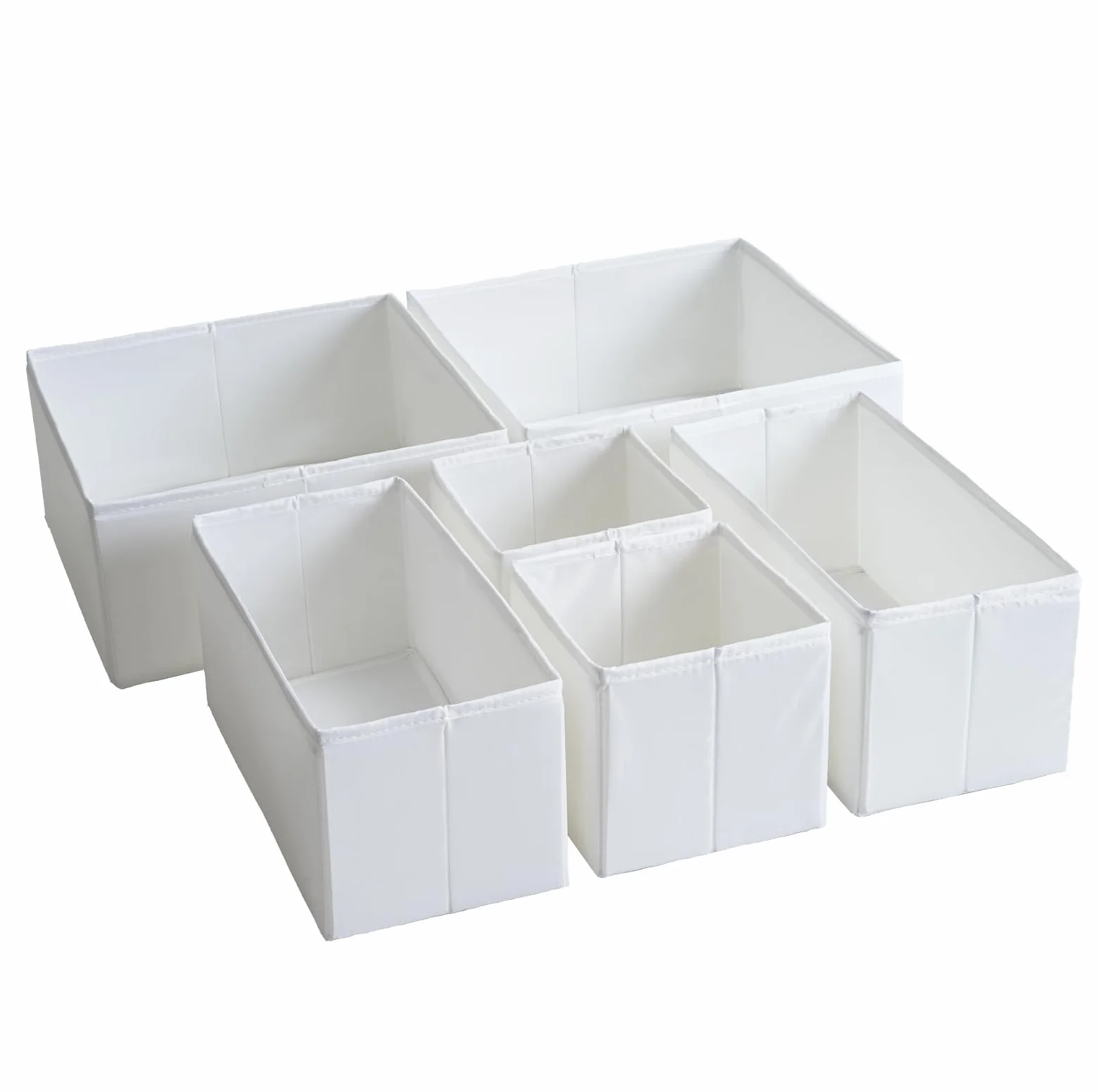 TYEERS Organizadores de Cajones 6 Piezas, Tela Duradera Lavable, Cajas de Almacenaje para Baño Armario Cómoda, Blanco