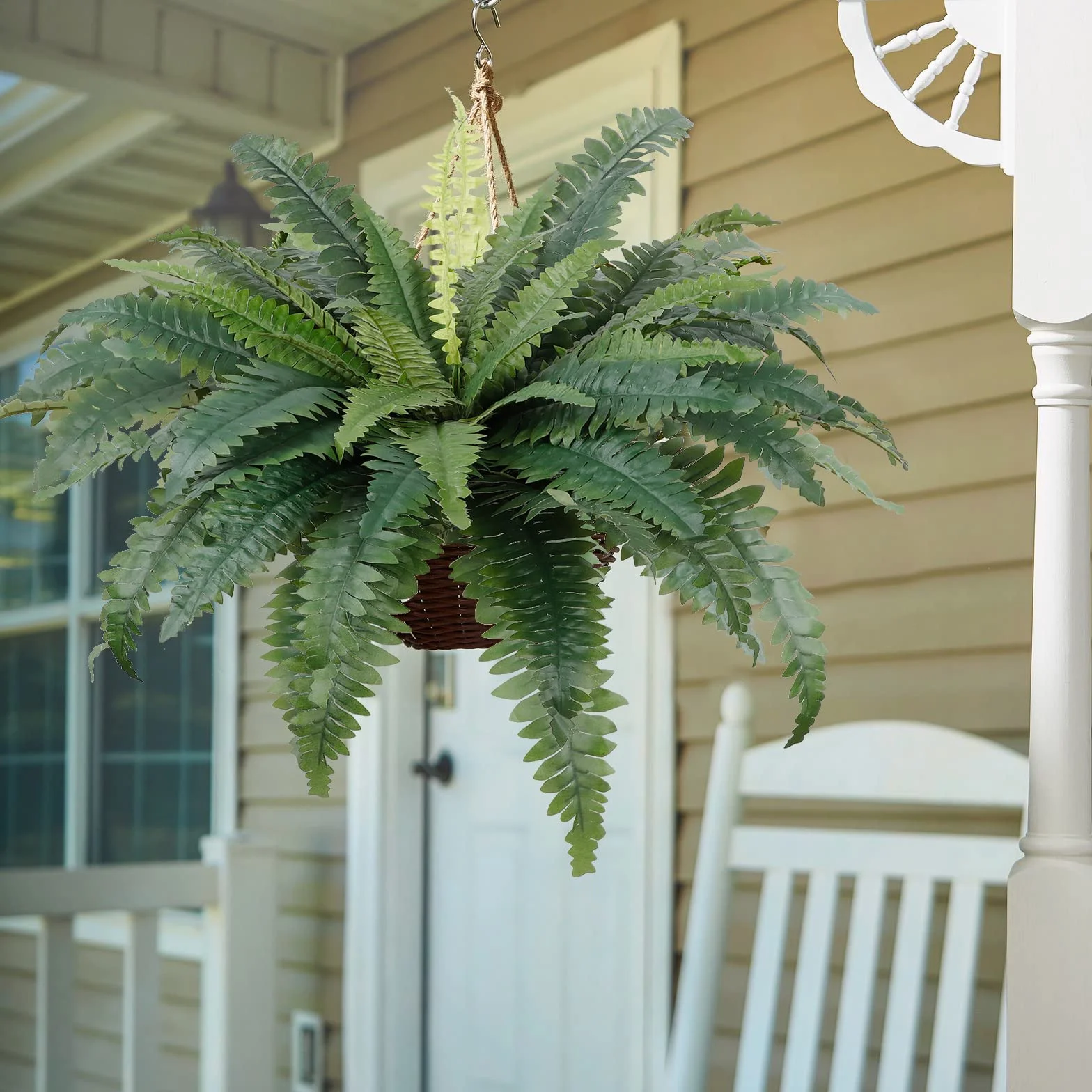 2 unidades de helechos artificiales para el aire libre 58 cm helechos grandes plantas de plástico resistente a los rayos UV plantas artificiales para piscina al aire libre jardín decoración