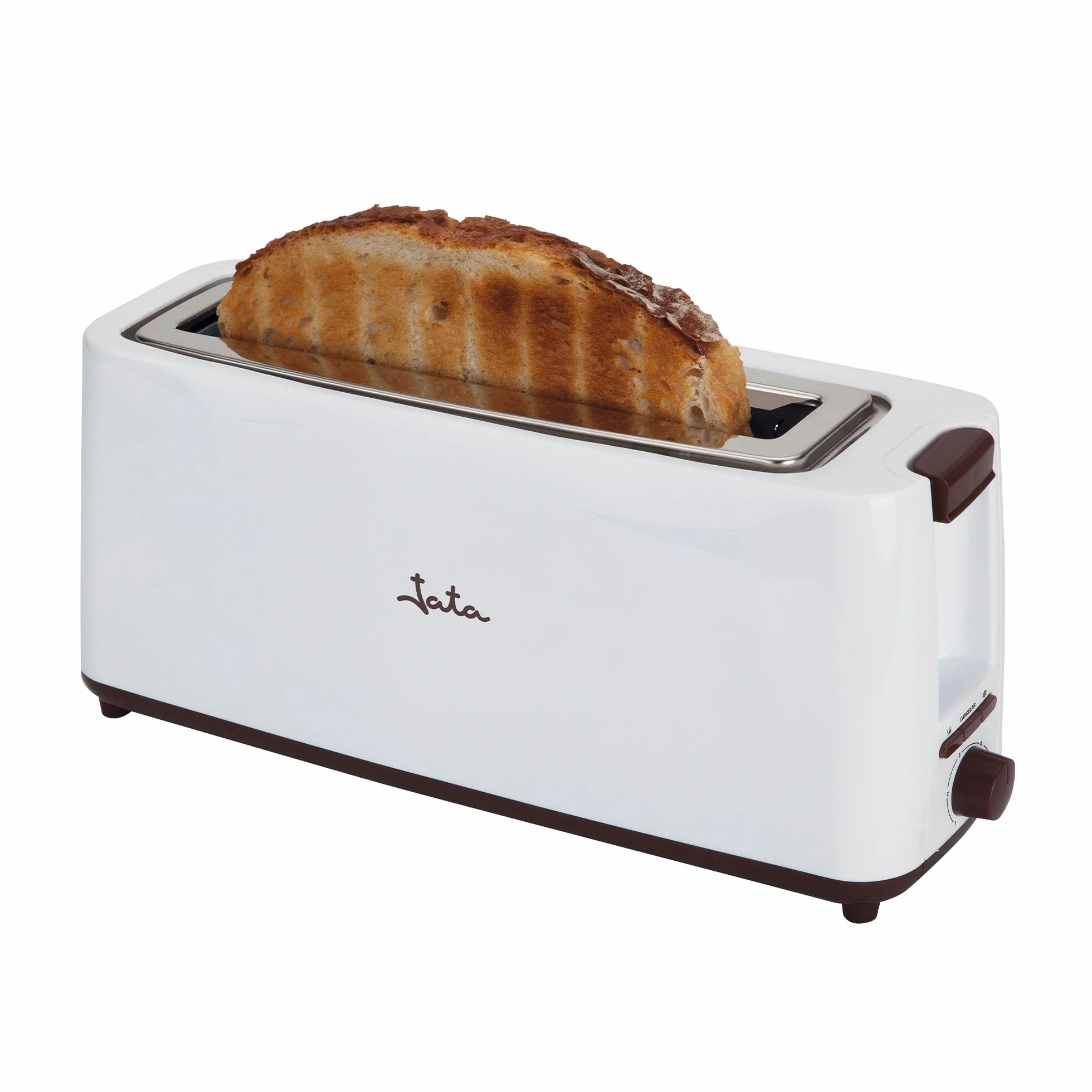 JATA TT579 - Tostadora de boca ancha (40 mm) para todo tipo de pan. Centrado automático del pan. Selector electrónico de tostado. 6 posiciones. Función de descongelación y mantenimiento del calor