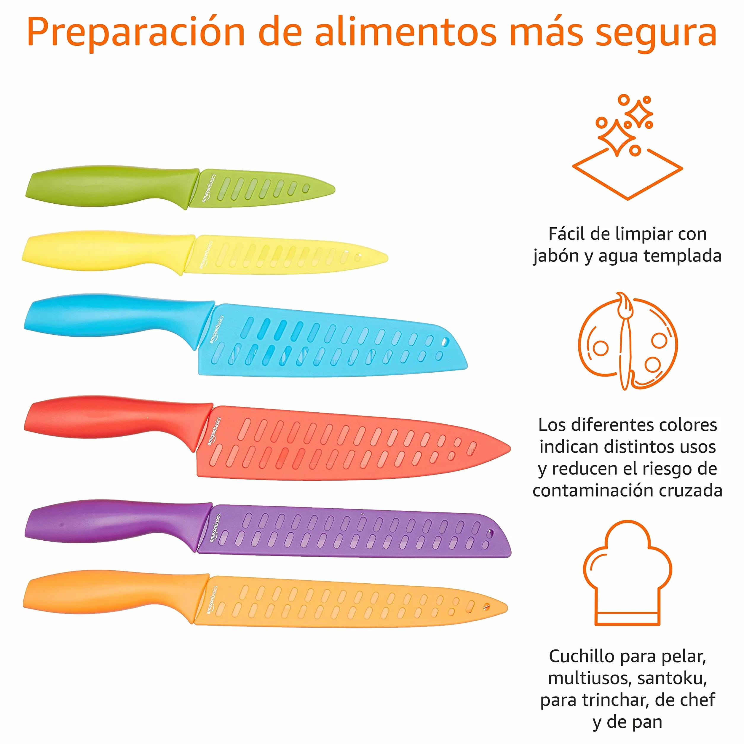 Amazon Basics Juego de Cuchillos de Colores, 12 Unidad, Surtido