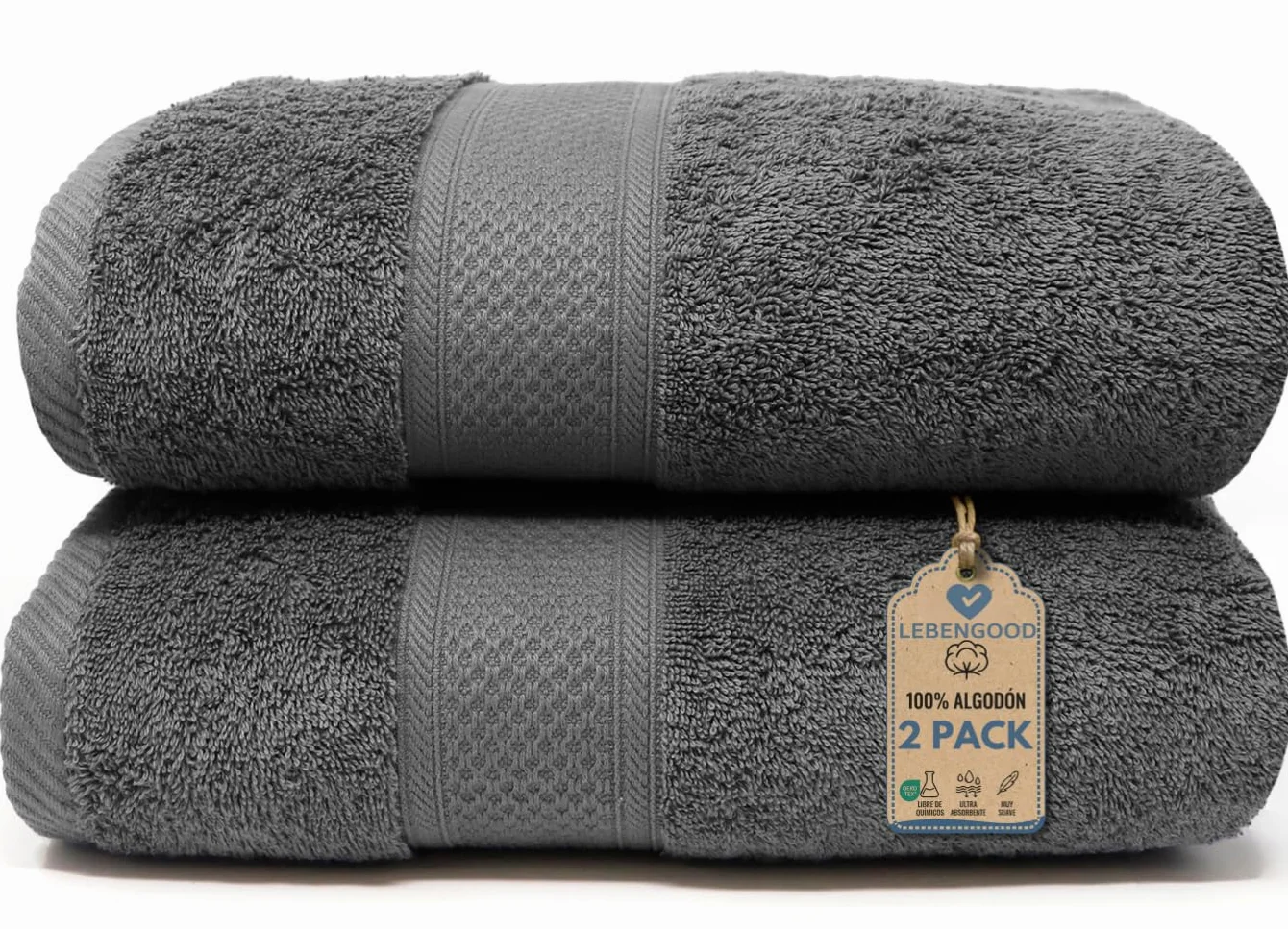 LEBENGOOD Juego de Toallas de Baño 100% Algodón Premium 550gsm 2 Grandes 70x140 cm Suaves Absorbentes Set Ducha Hogar Hotel