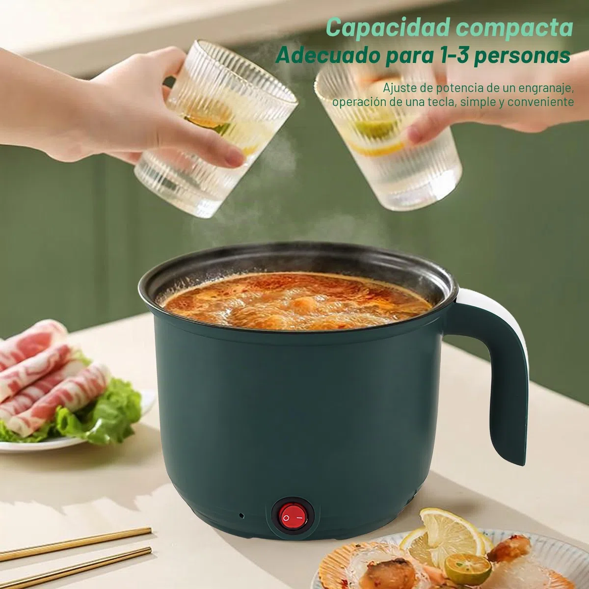 GOMETY Olla eléctrica de 1,5 l, olla caliente eléctrica con vapor, portátil, mini olla antiadherente, olla eléctrica, olla rápida ramen, multicocina para sopa, pasta, avena, huevo, fideos