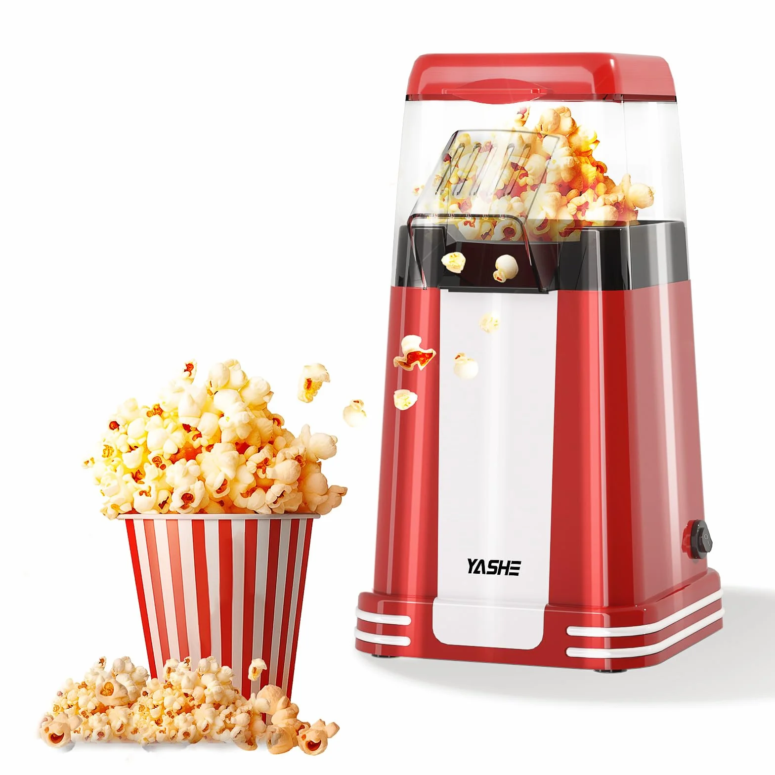 YASHE Máquina de Palomitas Retro, 1200 W Palomitero de Aire Caliente con Vaso Medidor, Un Toque, Sin Aceite, Perfecto para Cine en Casa, Noches de Película, Fiestas