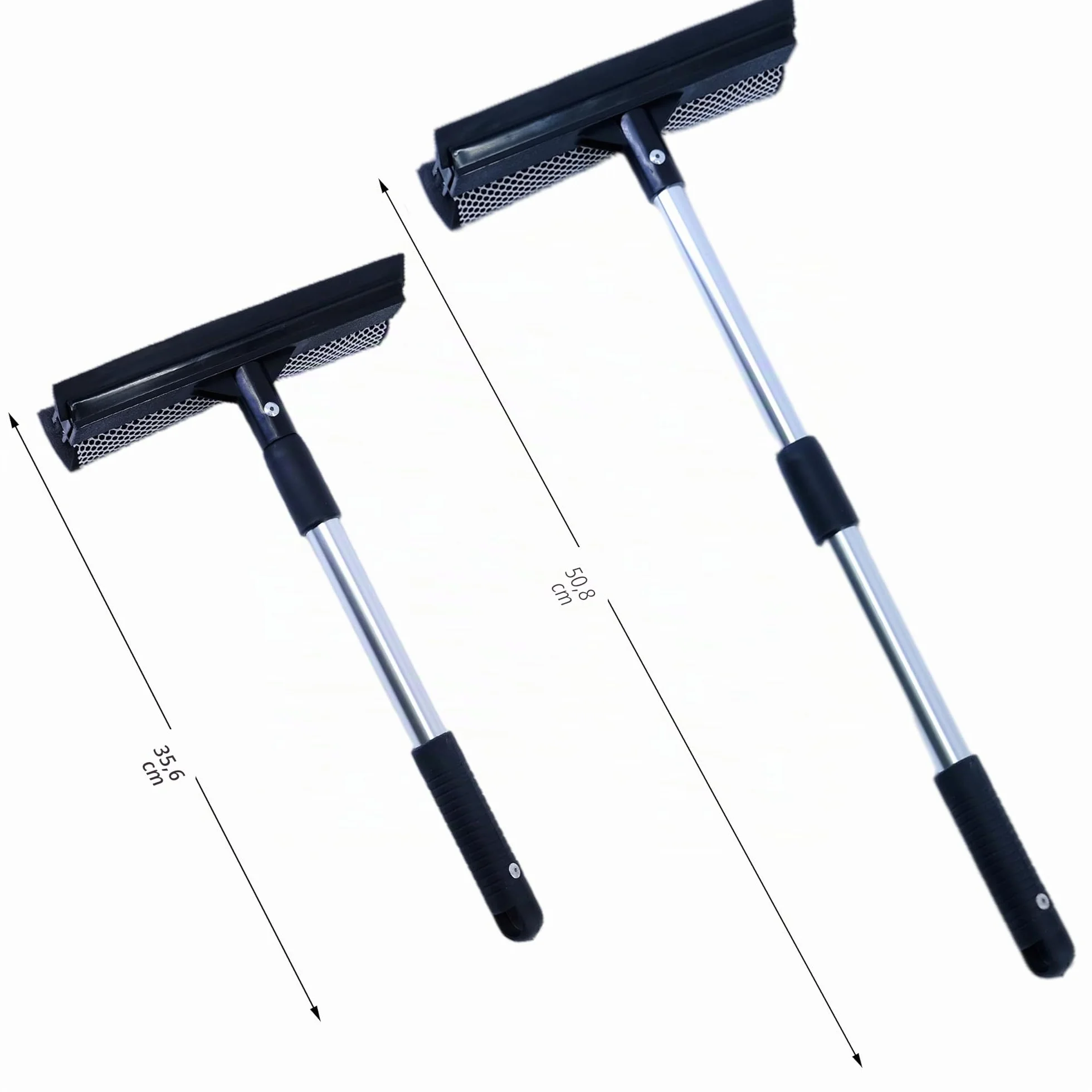 Polyte - Espátula limpiacristales para ventanillas y Ventanas - Mango telescópico de Aluminio de 36 a 50 cm - Negro