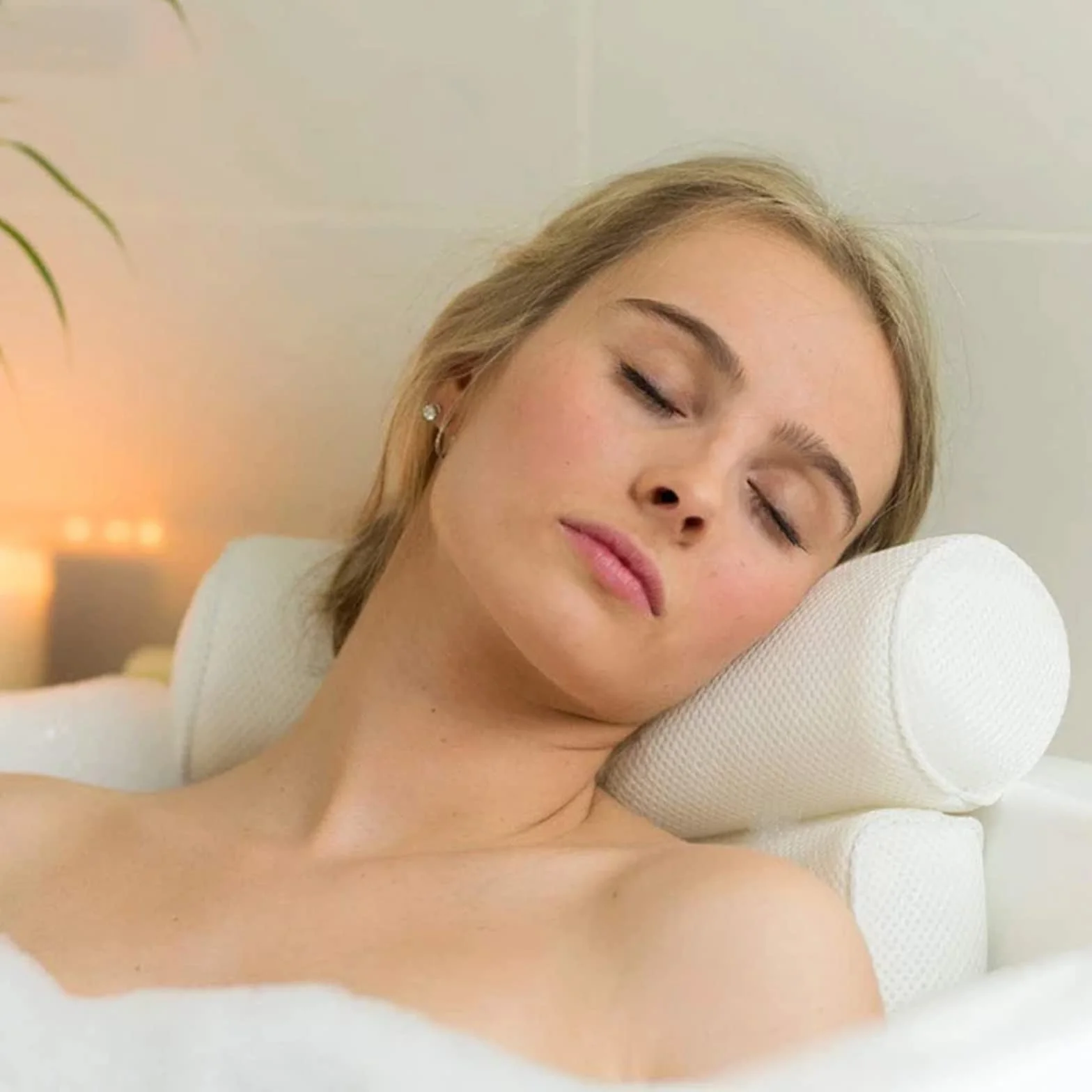 Almohada de Baño, Almohada de Bañera con 6 Ventosas Antideslizantes y 1 Gancho, Almohada de Bañera de SPA Suave de Malla 3D, Almohadas de Baño para Soporte de Cuello y Espalda de Bañera