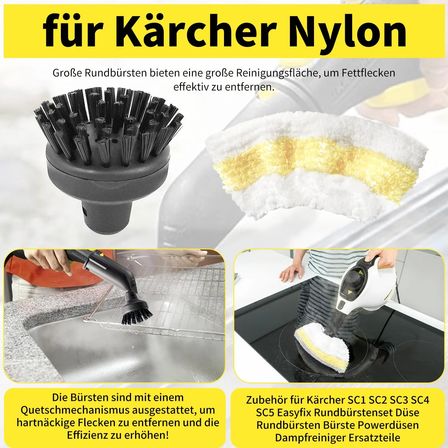 10 piezas accesorios para limpiador de vapor Kärcher Easyfix SC1 SC2 SC3 SC4 SC5 boquilla cepillos redondos juego de paños limpiador de vapor piezas de repuesto