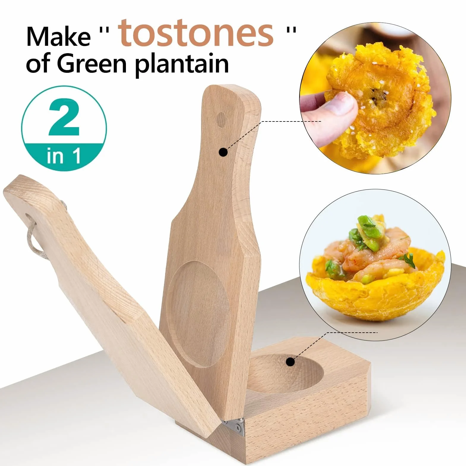 Prensa de Plátano, Tostonera de Madera, Triturador de Plátano, Plátano Frito Reutilizable, Máquina de Plátanos Rellenos con Cordón Colgante