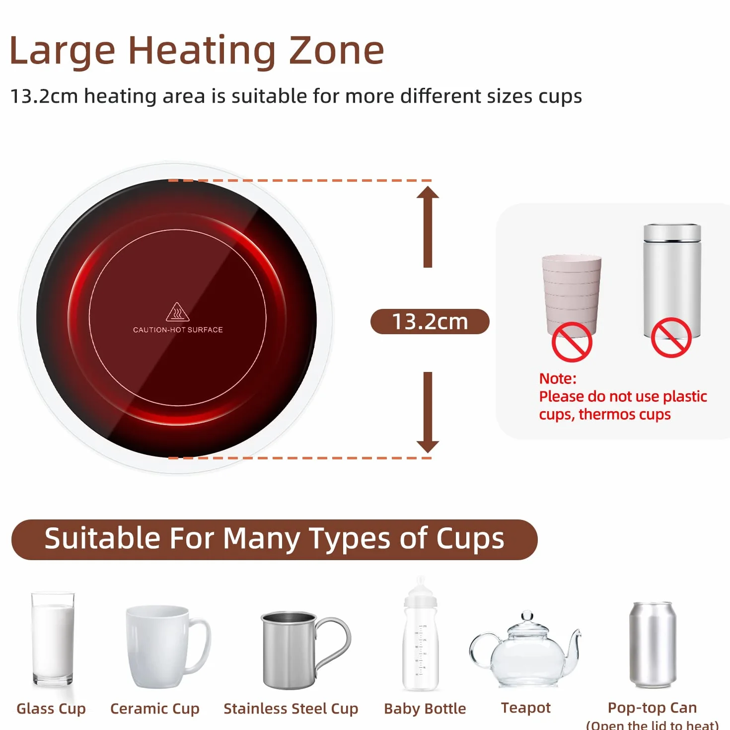 Mcbazel Calentador de Tazas de Café Eléctrico Inteligente 3 Ajustes de Temperatura 176°F 80℃ Botón Táctil Indicador Luminoso