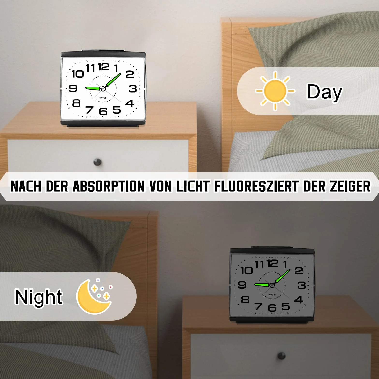 Reloj Despertador Analógico Silencioso Sin Tictac,Reloj de Mesita de Noche con Luz,Snooze y Gran Esfera,Despertador Clásico con Pilas para Dormitorio y Mayores Regalo