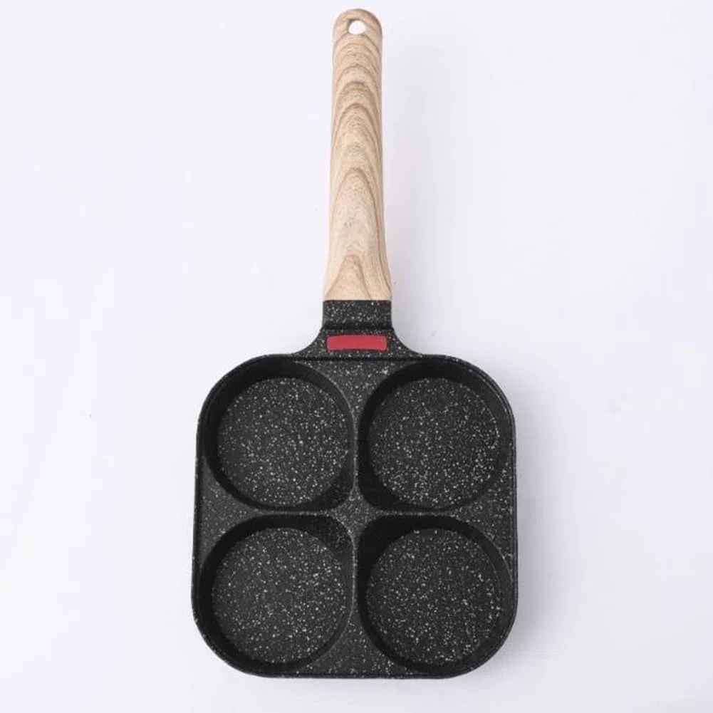 Sartén de aluminio para 4 tazas con antiadherente, perfecta para cocinar deliciosos platos de desayuno rápidamente (cuatro agujeros negros)