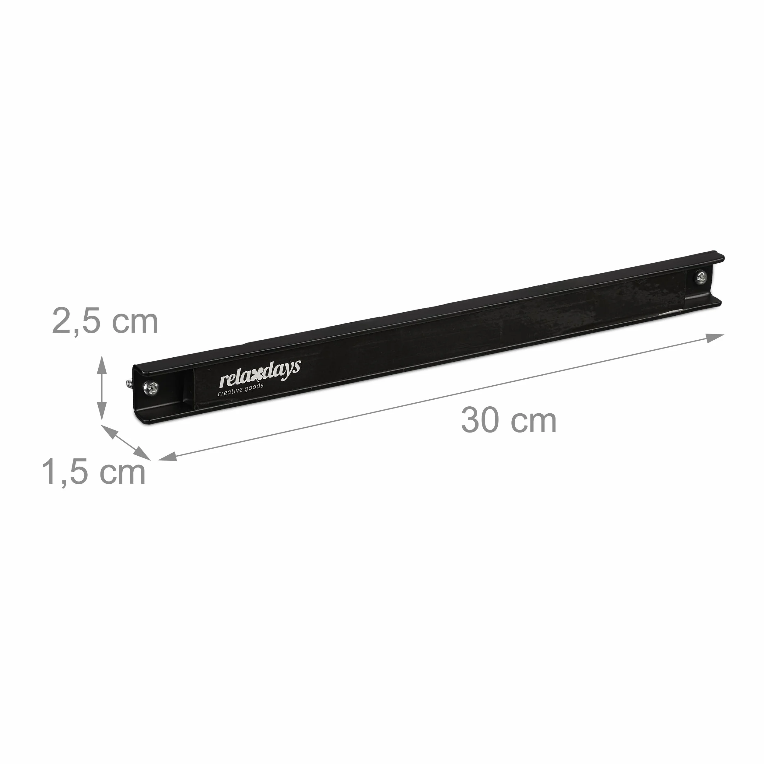 Relaxdays Set de 3 Imanes Cuchillos, 30 cm de Largo, Acero, Barras Magnéticas Herramientas, Atornillar a la Pared, Negro