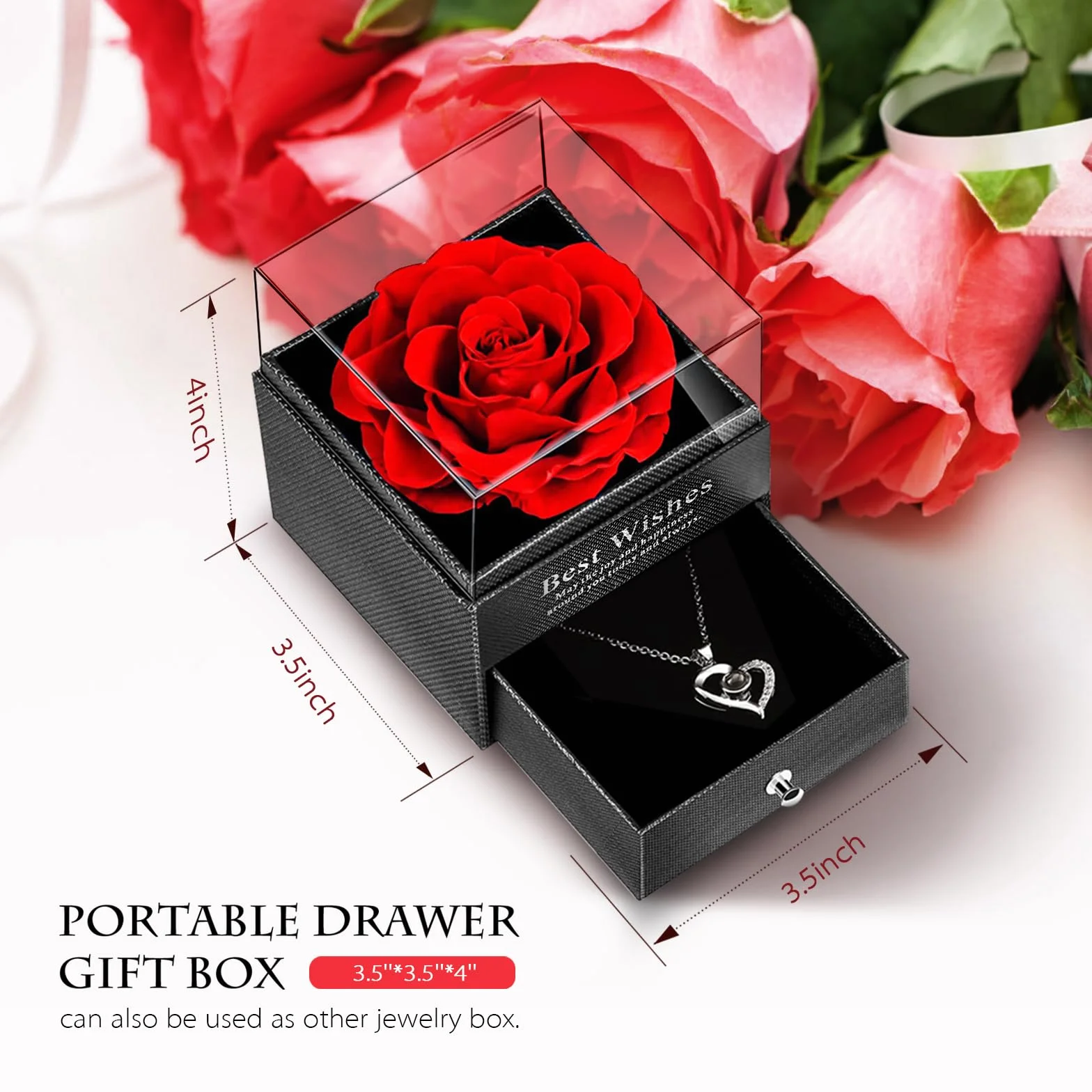 GOICC Rosa Eterna Natural Preservada Día de la Madre Regalos Originales con Collar para Mujer Mamá Abuela Flor Eterna para Mujer Novia Pareja para San Valentin Navidad Cumpleaños Aniversario