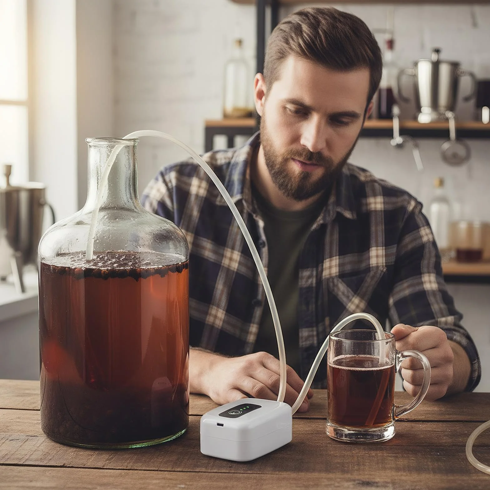 Bomba de Transferencia de Vino Kit con Manguera Desmontable de Grado Alimentario para Elaboración de Cerveza