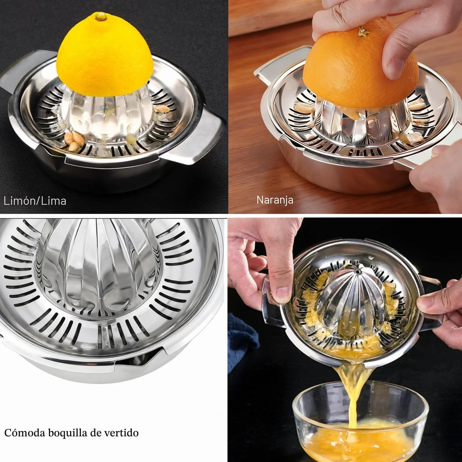Exprimidor Manual de Acero Inoxidable 304, Citrus Juicer de Mano 350ML, Ø 13,8 cm