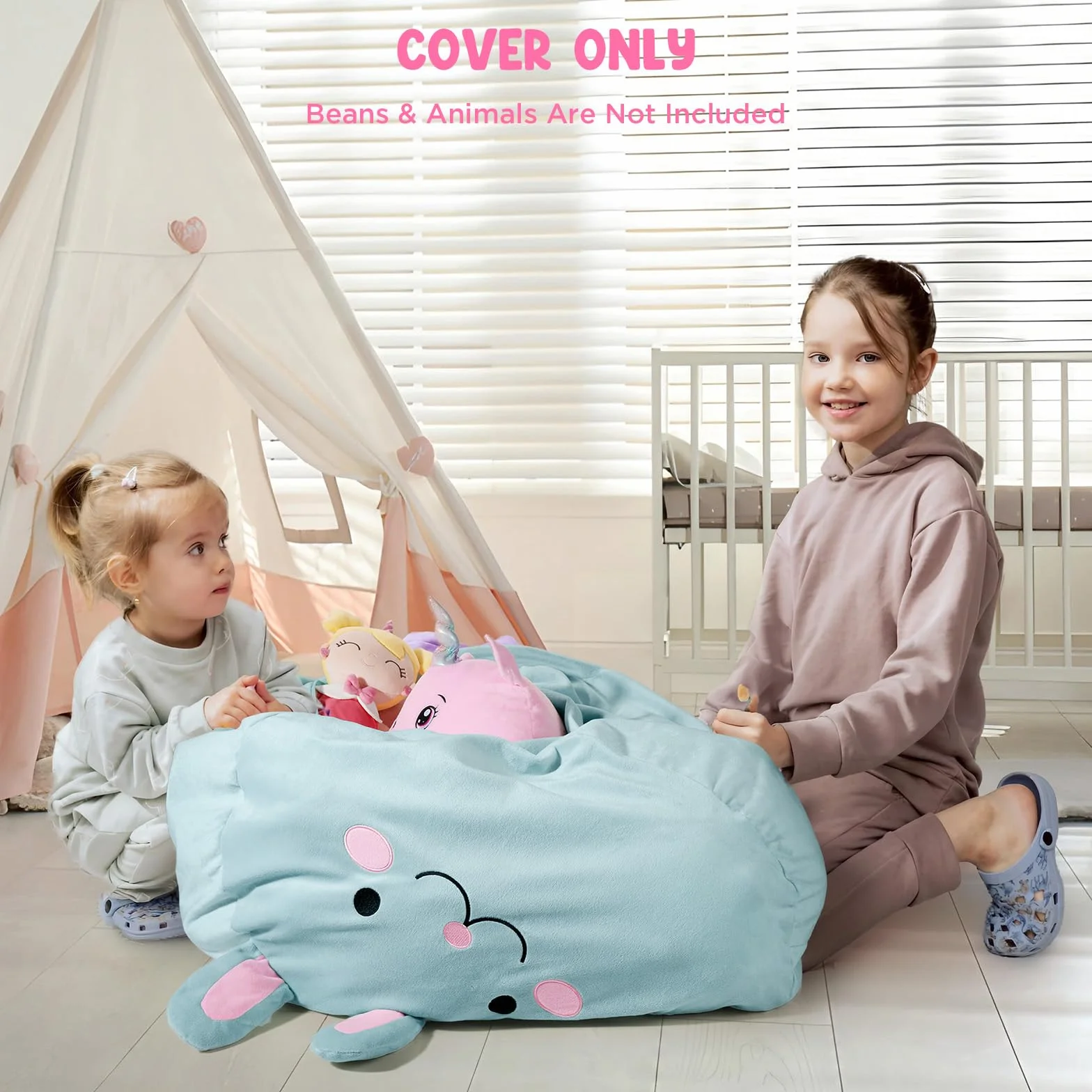 GAGAKU Saco de Almacenamiento para Peluches Conejo Azul 200L Bolsa Puff Salon XXL para Juguetes Habitación Infantil Gran Saco Asiento Rellenable con Cremallera de para Organizador Peluches - Azul