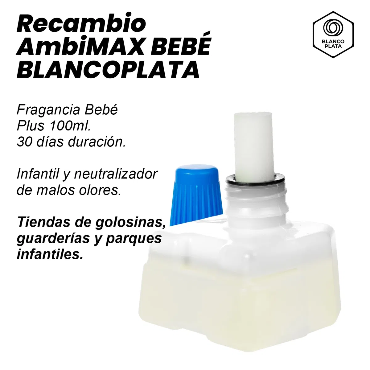 Recambio Ambimax Ambientador Bebe Plus 100ml, 30 días duración, 150m2 cobertura