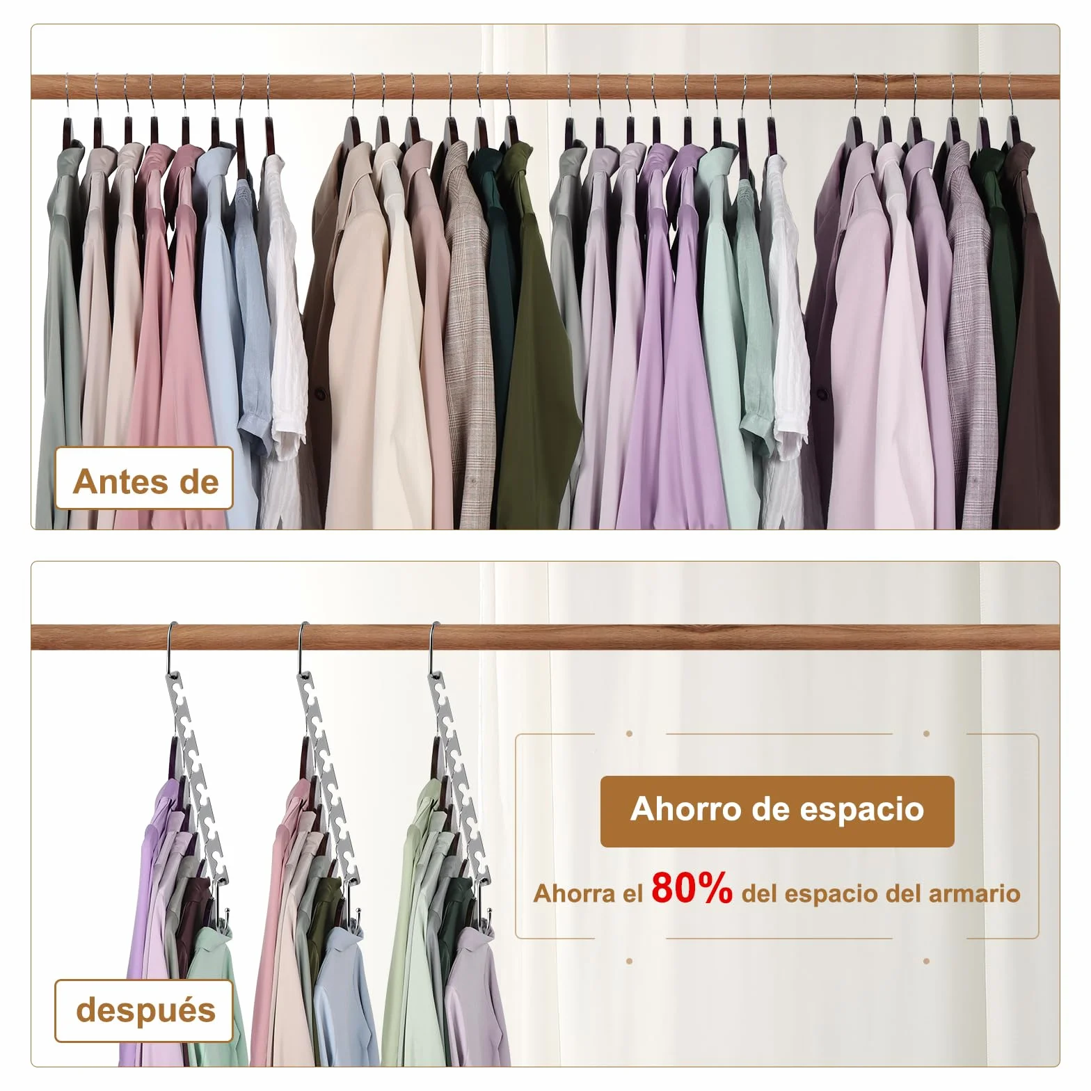 Magic - Perchas de metal resistentes para ahorrar espacio, organizador de armario, ahorro de espacio, paquete de 8 perchas en cascada