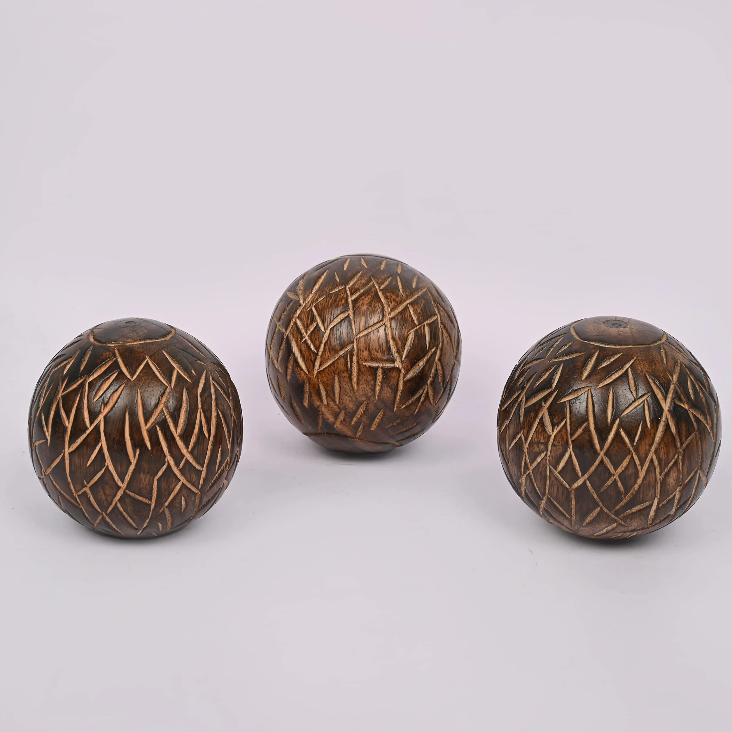 Juego de 3 Bolas Redondas Decorativas de Madera de Mango para Decoración del Hogar