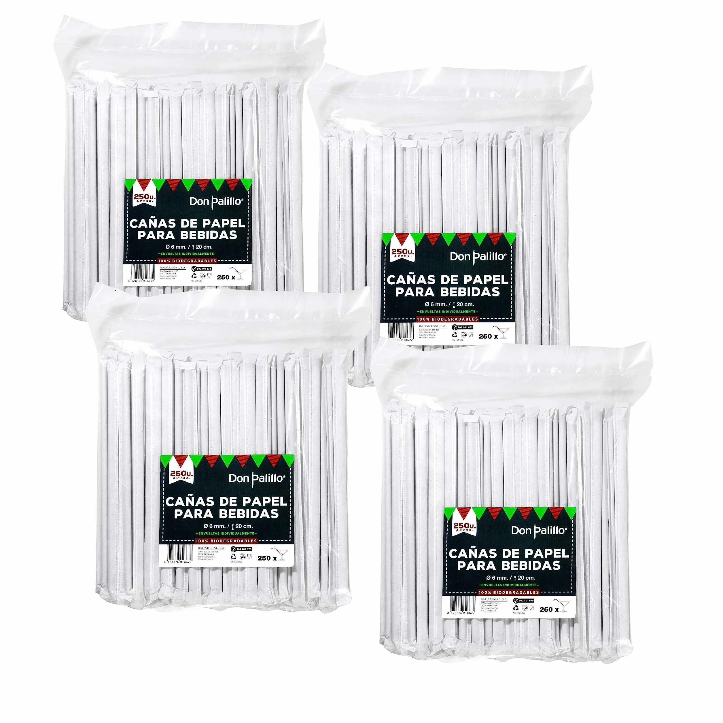 1000 Pajitas de Papel Kraft Biodegradables 200 x 6mm Envueltas Individualmente