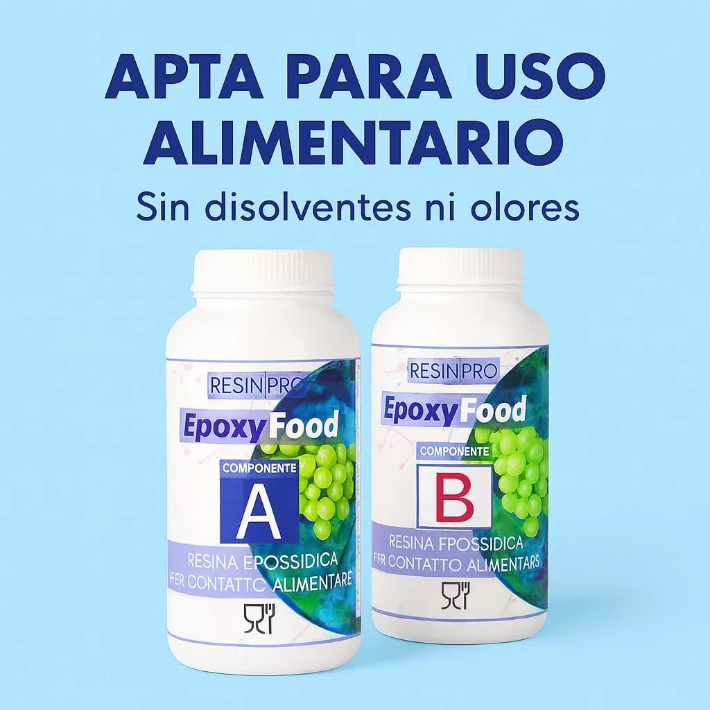 RESINA EPOXY EPOXYFOOD PARA CONTACTO CON ALIMENTOS Ideal para mesas, bandejas, platos y posavasos - Certificado - Guantes gratis - Asistencia técnica en Español - 100% Made in Italy - 775g