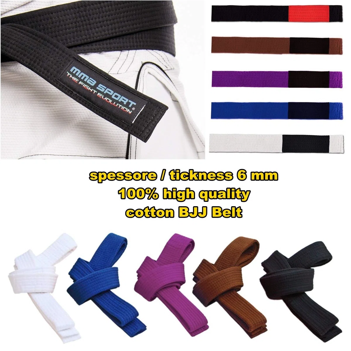 mmasport BJJ Belt Jiu Jitsu Kimono - gi 100% algodón 6 mm