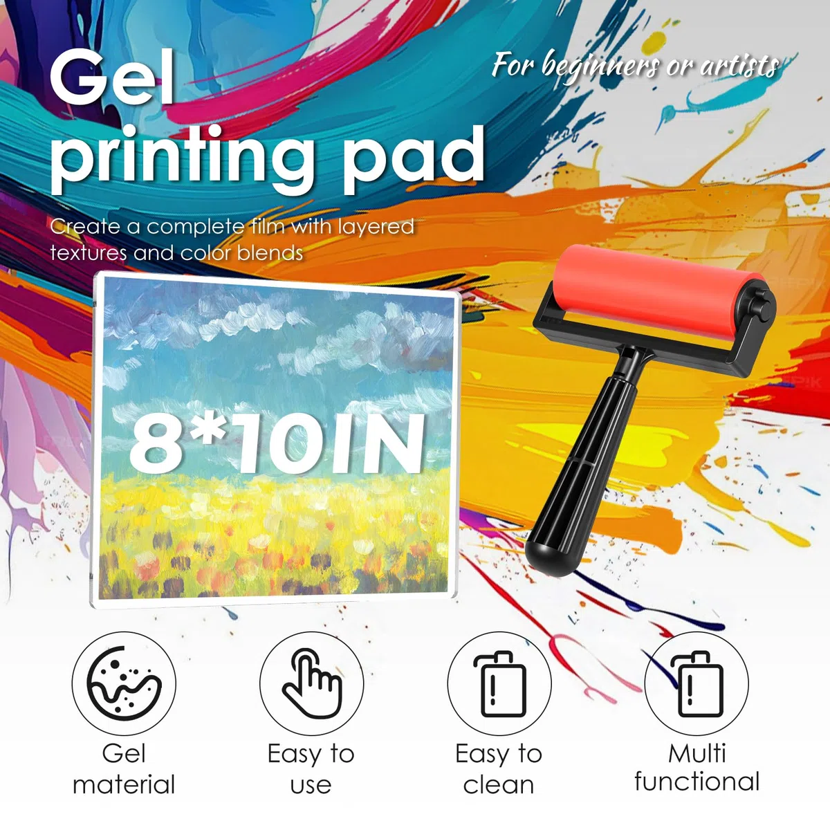 Gelli Plate,Gel Druckplatte,Gelplatte mit Pinsel,Wiederverwendbare Gelplatten zum Druckplatten zum Druckplatten für Acrylmalerei,Kartenherstellung,Täuchschreiben und Kunsthandwerk