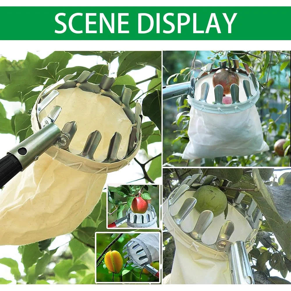 HEYIDAMAI Recogedor de fruta, Recogedor de manzanas, Ayuda para la recolección 4M, Recogedor de frutas Fácil de montar, Recogedor de cerezas con ligera extensión de acero inoxidable, Barra de conexión