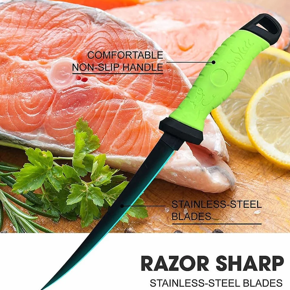 Comioke Cuchillo Deshuesador 7 Pulgadas para Filetear Pescado y Carne con Funda y Afilador