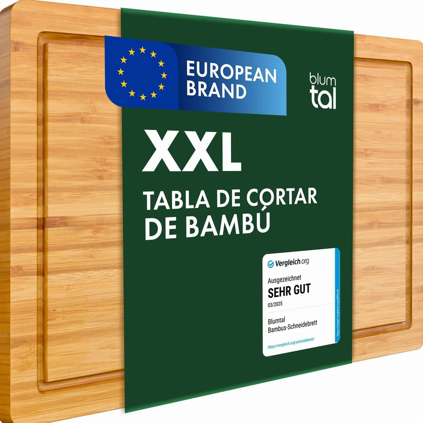 Blumtal Tabla De Cocina 100% Bambú - Tabla de Cortar de madera Resistente, Antiséptica, 43,5 x 29,5 cm