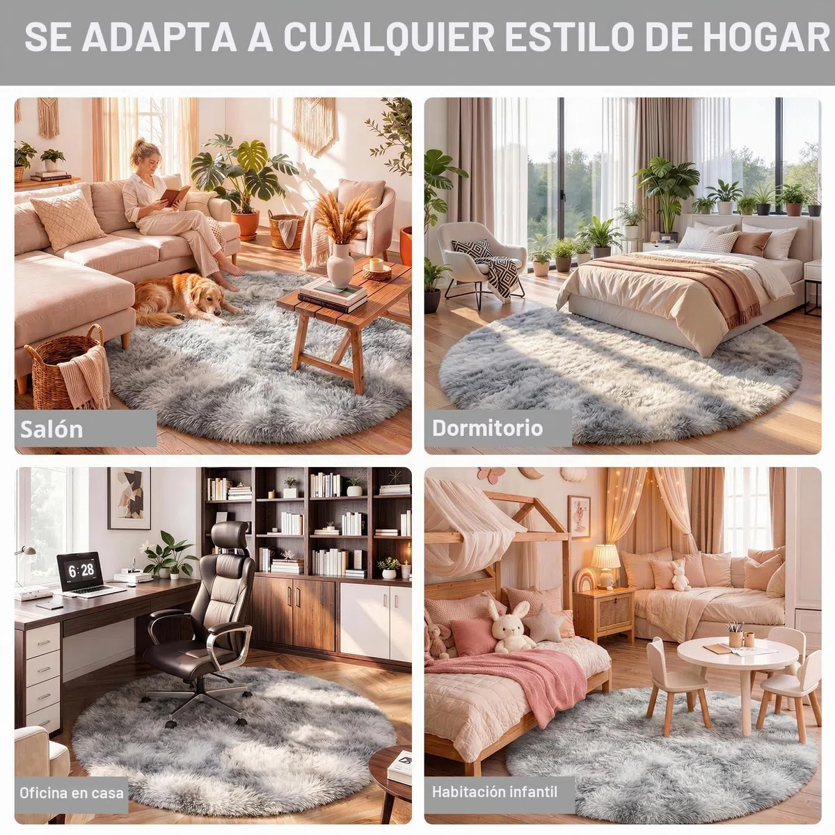 Alfombras Salón Redonda Pelo Largo Alfombra Habitación Dormitorio Lavables Alfombra Antideslizante Muy Suave para salón o Dormitorio, Alfombra esponjosa de Cama(Gris Claro,Ø 120 cm Ronda)