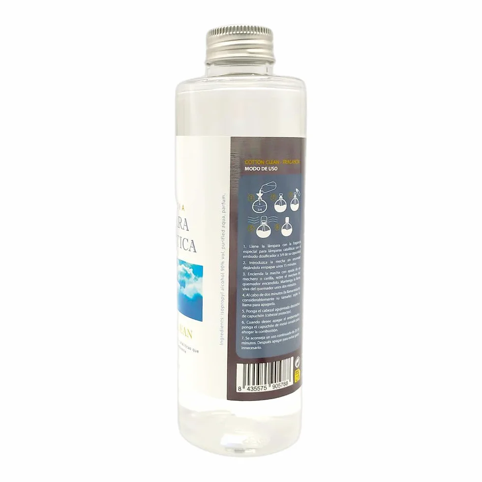 Fragancia para Lámpara Catalítica Aroma Cotton Clean (200ml)- Elimina Malos olores e impurezas, perfuma y Limpia. Compatible con Todas Las lámparas catalíticas.