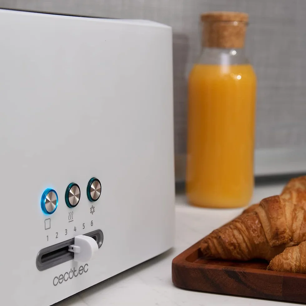 Cecotec Tostadora Toast&Taste 10000 Extra White. 980 W, Ranura larga extraancha, Función Recalentar, Descongelar y Cancelar, Plástico, Varillas superiores, Blanco