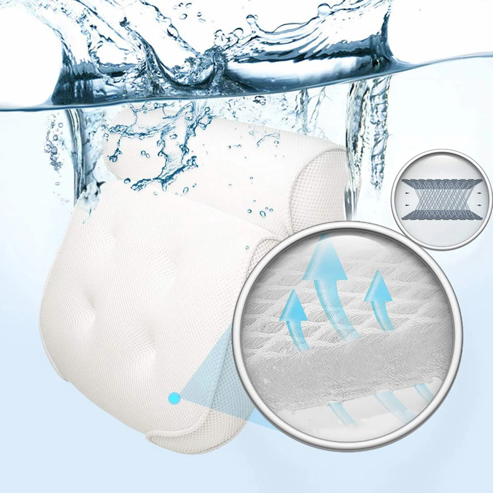 Almohada de Baño, Almohada de Bañera con 6 Ventosas Antideslizantes y 1 Gancho, Almohada de Bañera de SPA Suave de Malla 3D, Almohadas de Baño para Soporte de Cuello y Espalda de Bañera
