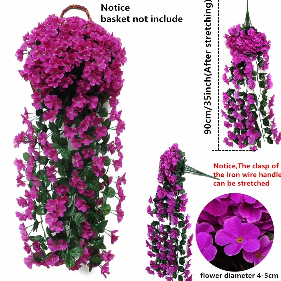 Guirnalda de Flores Artificiales Wisteria, Plantas de Flores Falsas Guirnalda Colgante Vid de Glicina Artificial para Decoración Jardín Boda Balcón Exterior Interior - 2 X 90cm