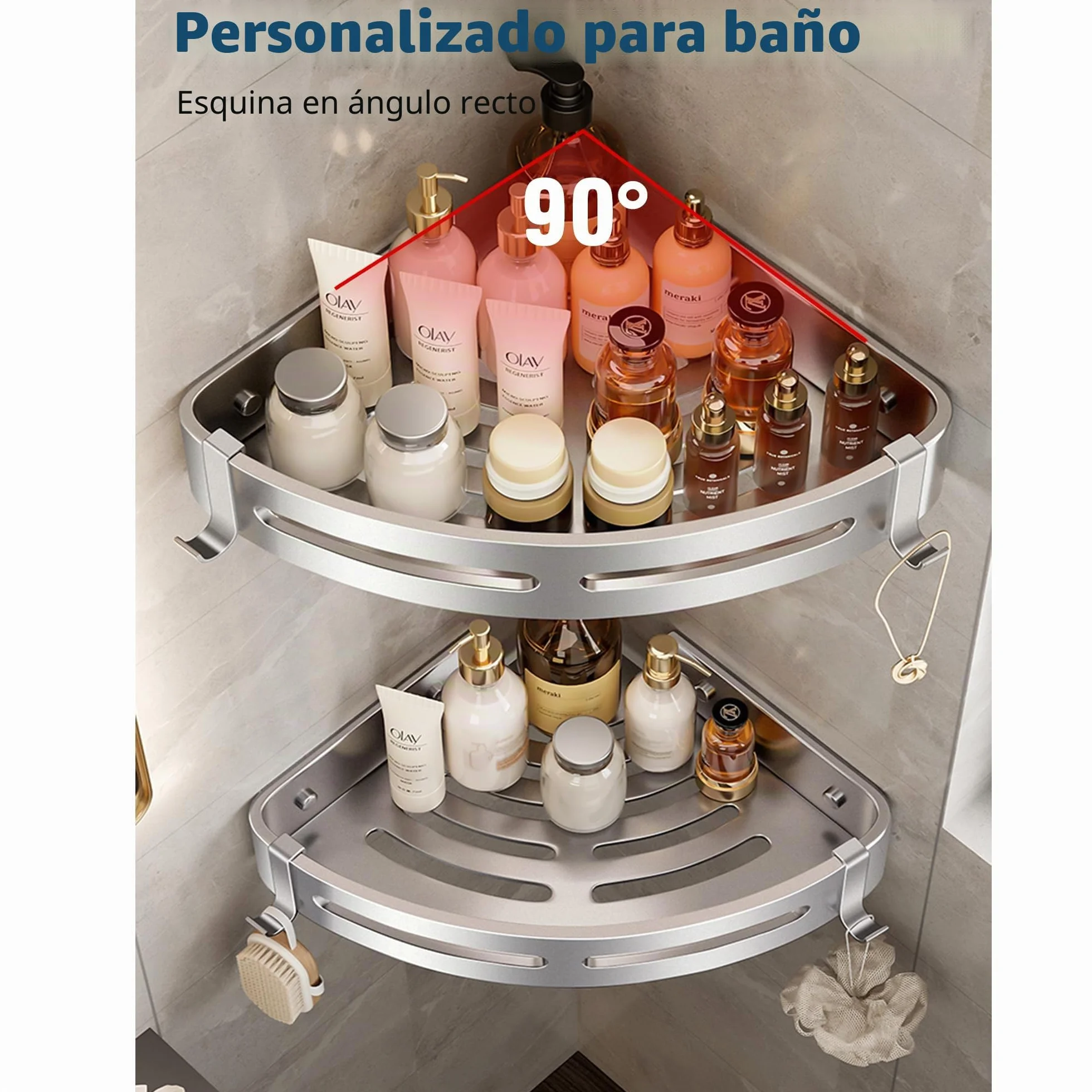 Estanteria Ducha Estante Baño sin Taladro Adhesivo Estantería Esquina Pared Organizador Baño Rinconera Ducha de Aluminio Plata 2 Piezas Cesta Ducha Soporte para Champú y Gel