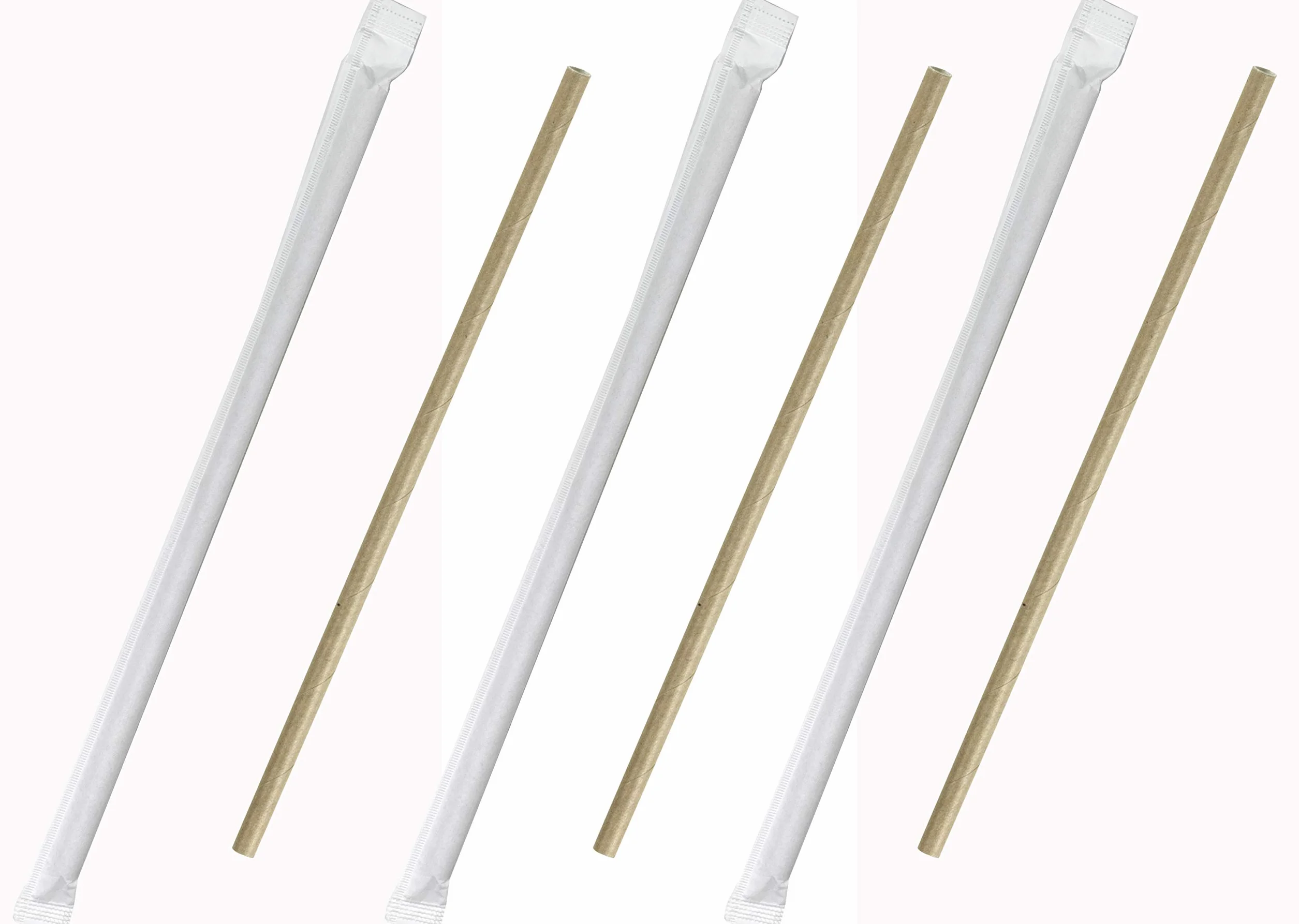 1000 Pajitas de Papel Kraft Biodegradables 200 x 6mm Envueltas Individualmente
