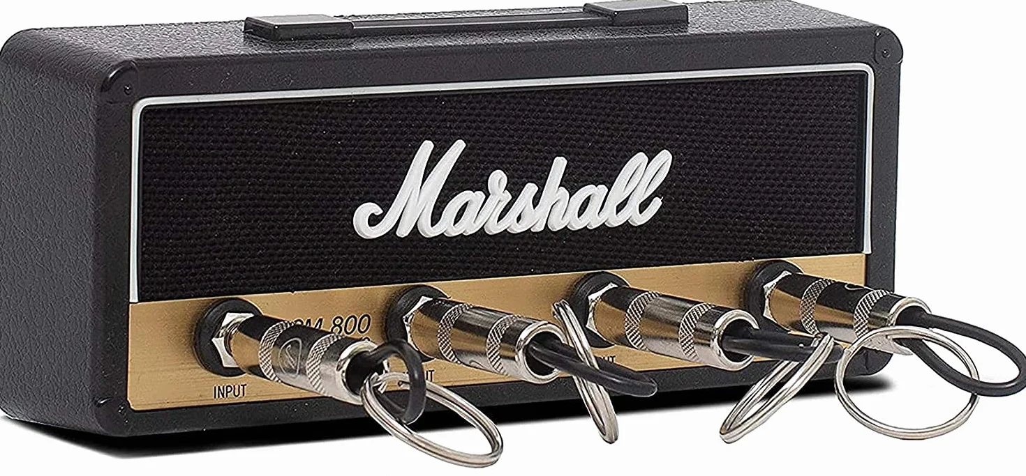 Marshall - Llavero de pared para llave (2.0, JCM800, con 4 llaveros, llavero, soporte para llave, montaje en casa, color negro