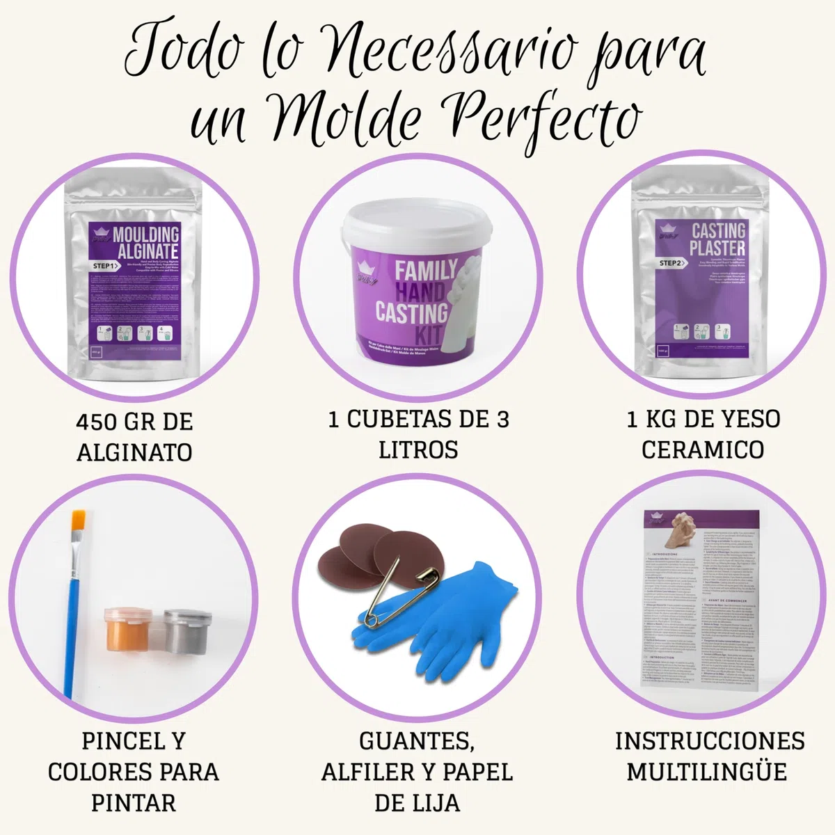 BWAY Moldes Manos Kit - Alginato para Moldes - Escultura Manos Pareja - Fácil de Usar y Excelente Nivel de Detalle - Instrucciones multilingües